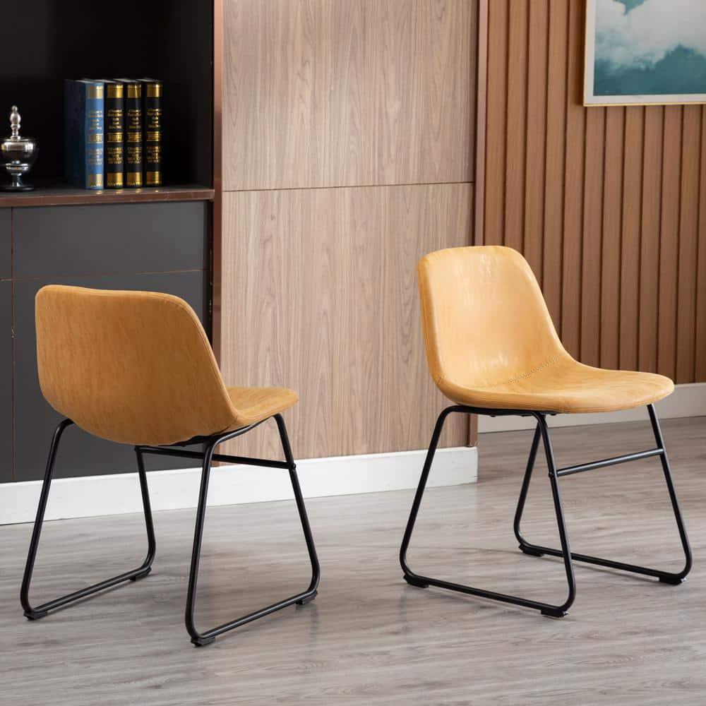 Vanity Art Set of 2 Pcs Synthetic Leather Upholstered Dining Chairs Armlesss with Metal Legs UC-13T
