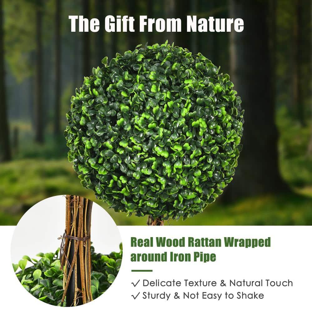 Costway 36'' Artificial Topiary Triple Ball Tree Indoor Outdoor UV Resistant