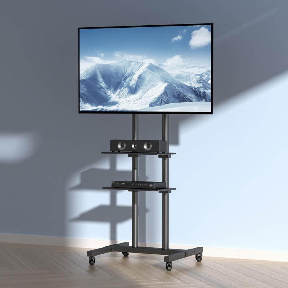 VEVOR Mobile TV Stand, Mobile TV Cart for 32 to 70 inch TVs, Height Adjustable Portable TV Stand with Wheels, Double Tray for Audio-Visual Devices, Rolling TV Stand with Mount for Bedroom, Living Room
