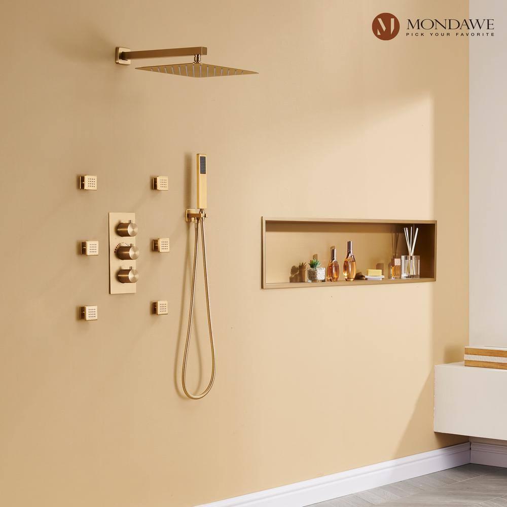 Herathena 3 Functions Wall Mounted Luxury Shower System with 6 Body Jets (Rough-in Valve Included)