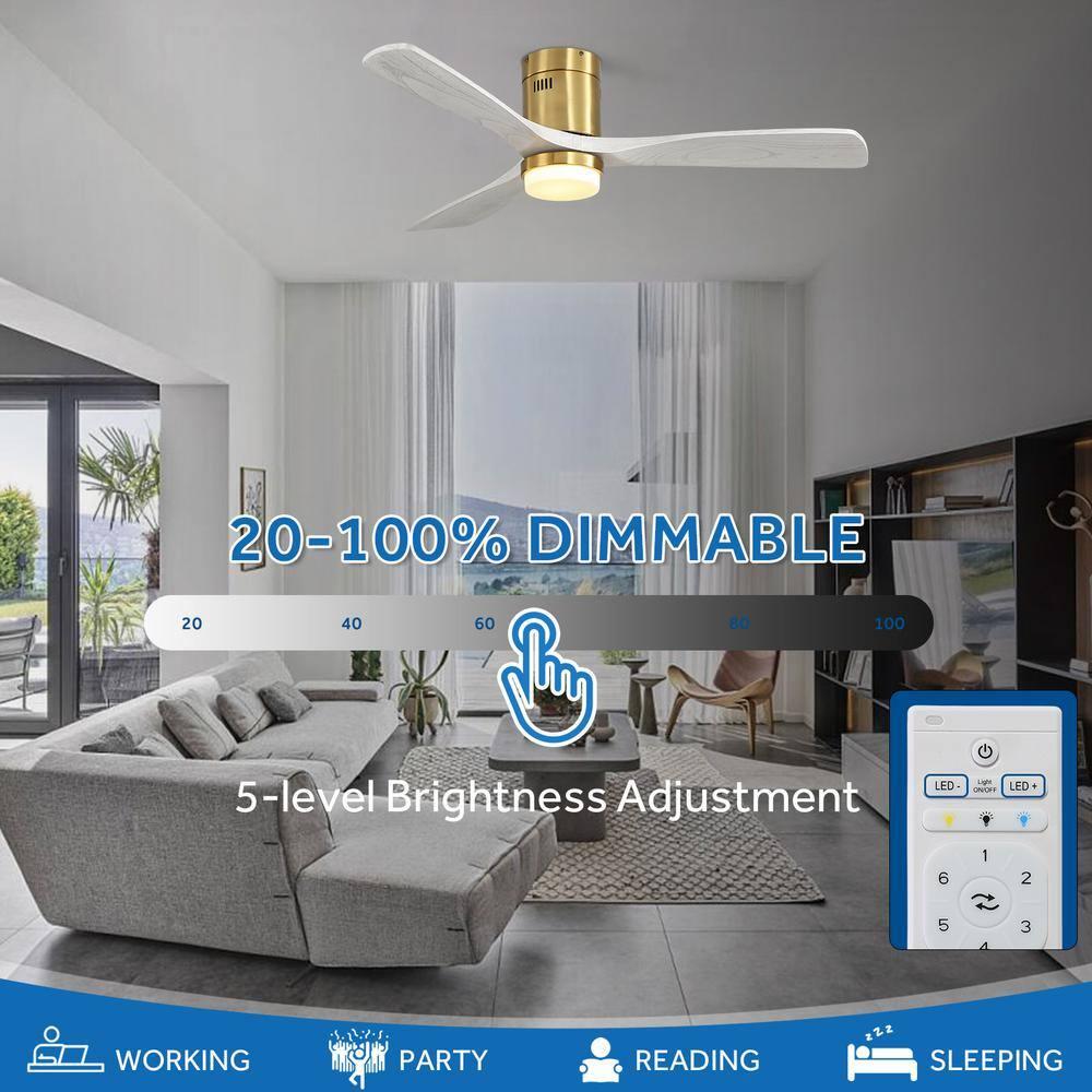 52" Modern Ceiling Fan without Light, Remote Control and Reversible DC Motor Included White with Light Wood-grain