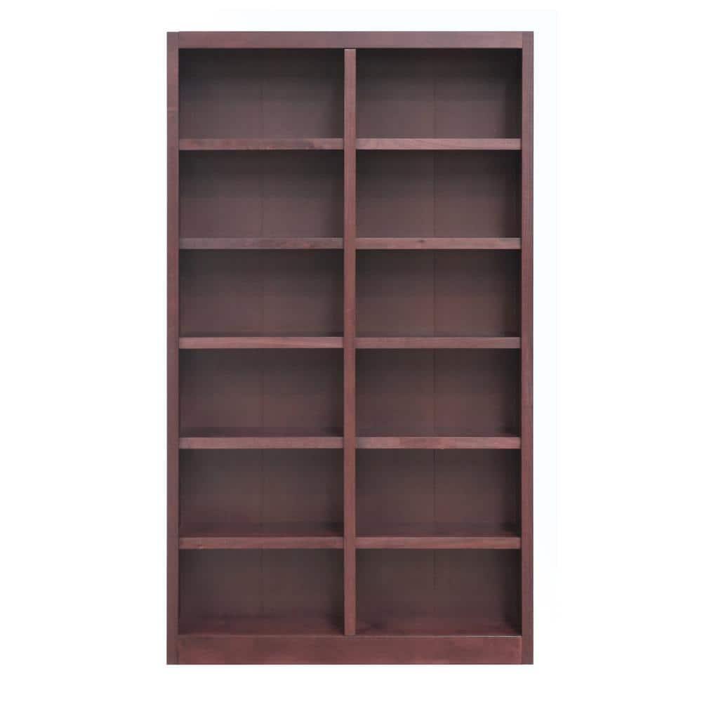 12 Shelf Double Wide Wood Bookcase, 84 inch Tall - Cherry Finish