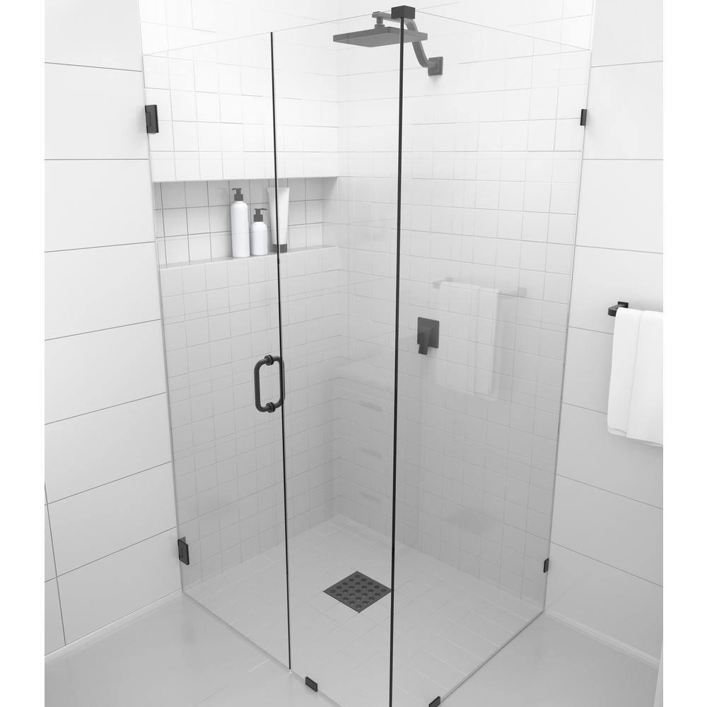 Glass Warehouse Illume 58 in. x 32 in. x 78 in. 90-degree Fully Frameless Wall Hinged Glass Shower Enclosure 90-WH-58-32-ORB