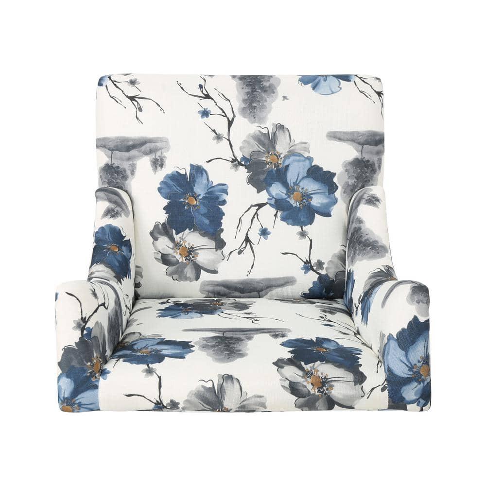 Toddman High-Back Club Chair Floral Print Blue - Christopher Knight Home: Upholstered, Birch Wood Legs