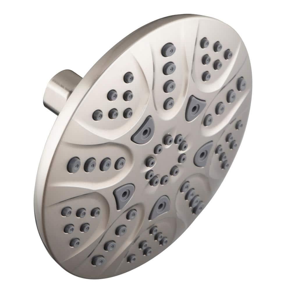 6" Round Thin 5-Function Adjustable Spray Shower Head with 8" S-Shaped Wall Mount Arm