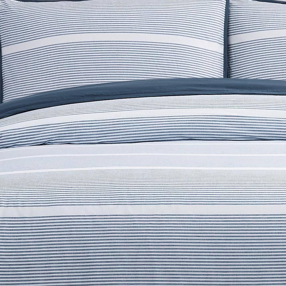 Brooklyn Loom - 3-Piece Full/Queen Comforter and Sham Set - Niari Yarn Dye Stripe Cotton Collection - Blue CS4175BLFQ-1500 Full/Queen Blue Comforter Set