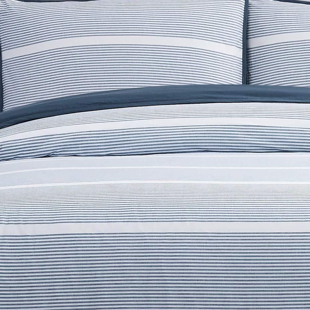 Brooklyn Loom 2pc Twin/Twin XL Niari Yarn Dye Stripe Comforter Set Blue: Machine Washable, OEKO-TEX Certified