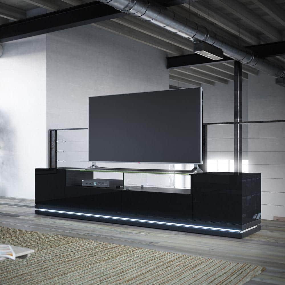 Vanderbilt Wood 85" TV Stand in Matte Black & Gloss