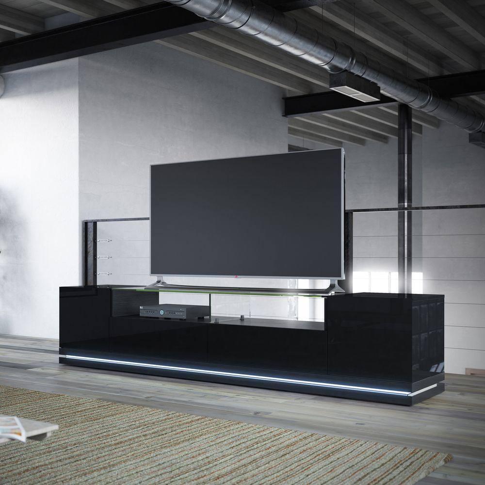 Vanderbilt Wood 85" TV Stand in Matte Black & Gloss