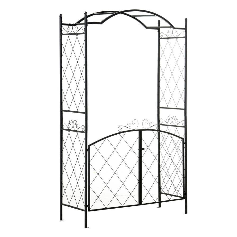 Black Metal Garden Arch Arbor Trellis with Gate for Outdoor Decoration