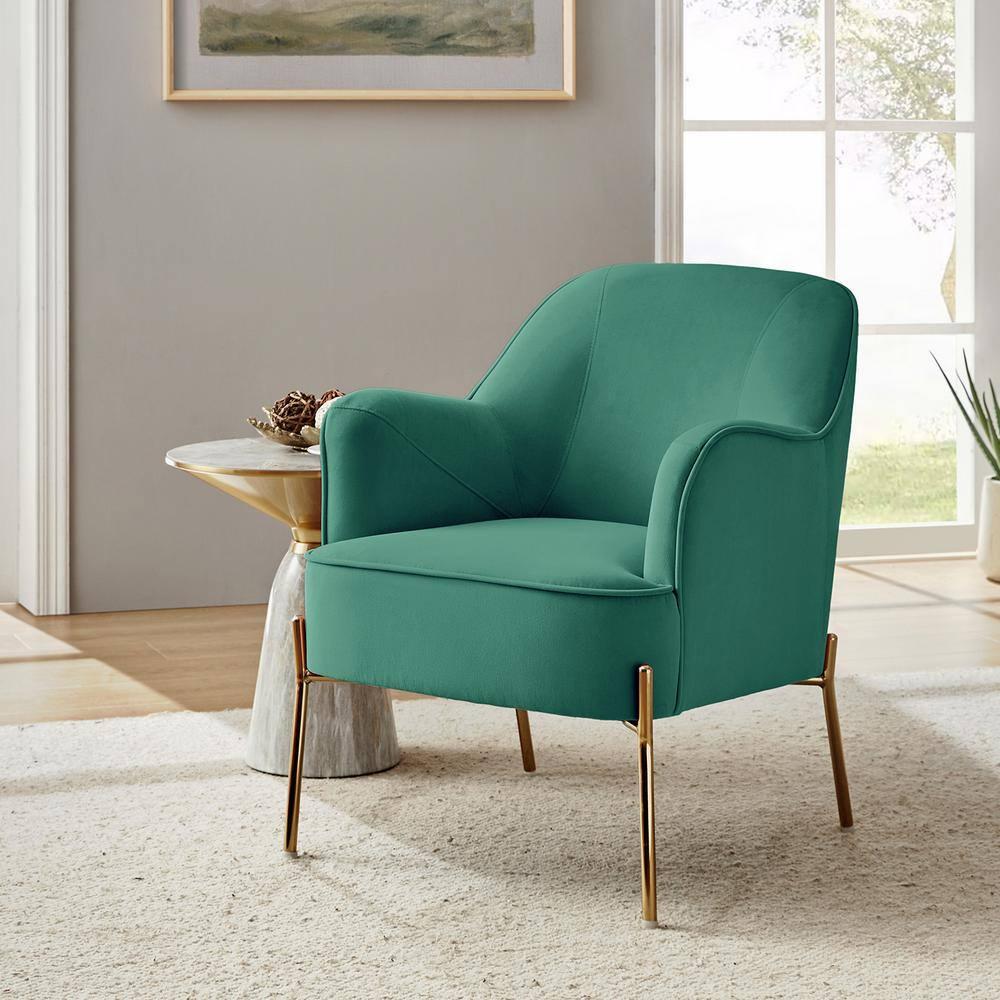 14 Karat Home Silla Decorativa de Terciopelo con Patas de Metal Dorado con Respaldo Acolchado para el Dormitorio de la Sala de Estar, Green