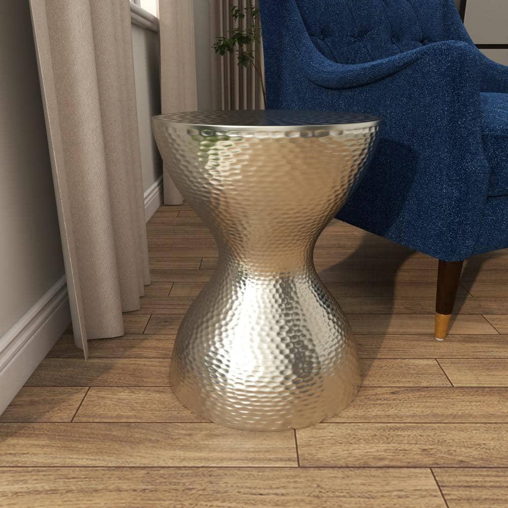 Modern Hourglass Hammered Metal Accent Table Silver - Olivia & May: Industrial Style, Iron Frame, No Assembly Required