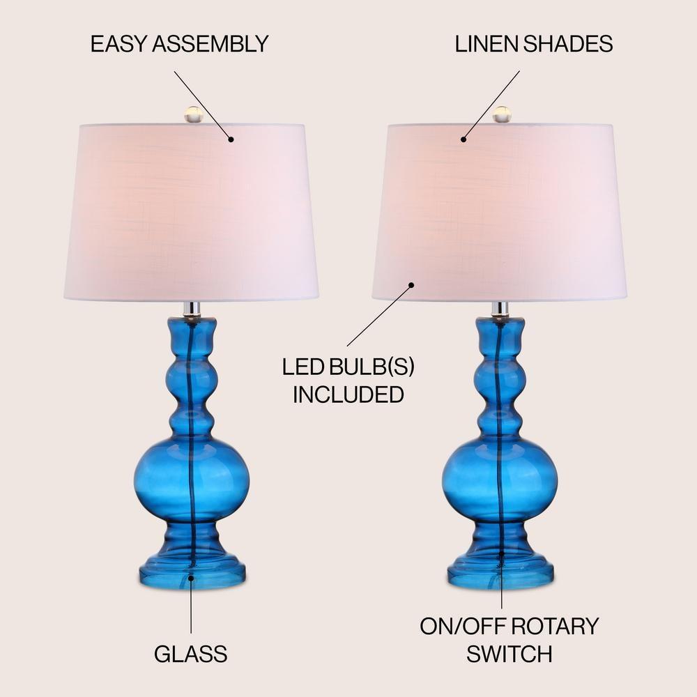 JONATHAN Y JYL1061C-SET2 Genie 28.5" Glass LED Table Lamp, Contemporary, Transitional for living room, dinning room, bedroom, office Bulb Included, Night Blue (Set of 2)