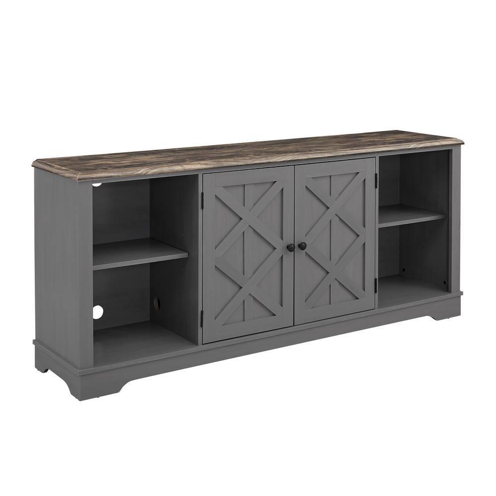 TV Stand for TVs up to 78" Gray - Home Essentials: Swing Doors, Open Shelf, Cable Management