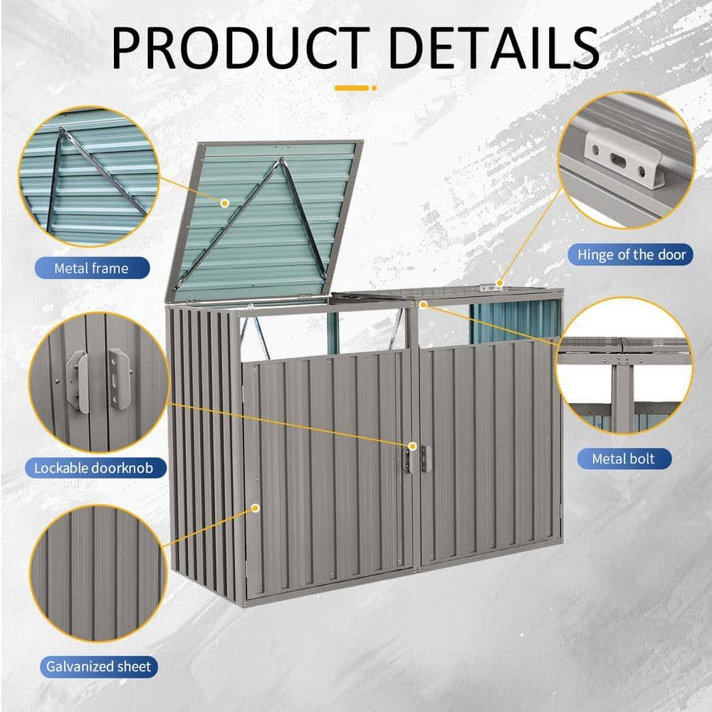 Garbage Bin Shed Metal Outdoor Bin Shed for Garbage Storage, Stores 2-Trash Cans, Bin Shed Grey 13.75 sq. ft.