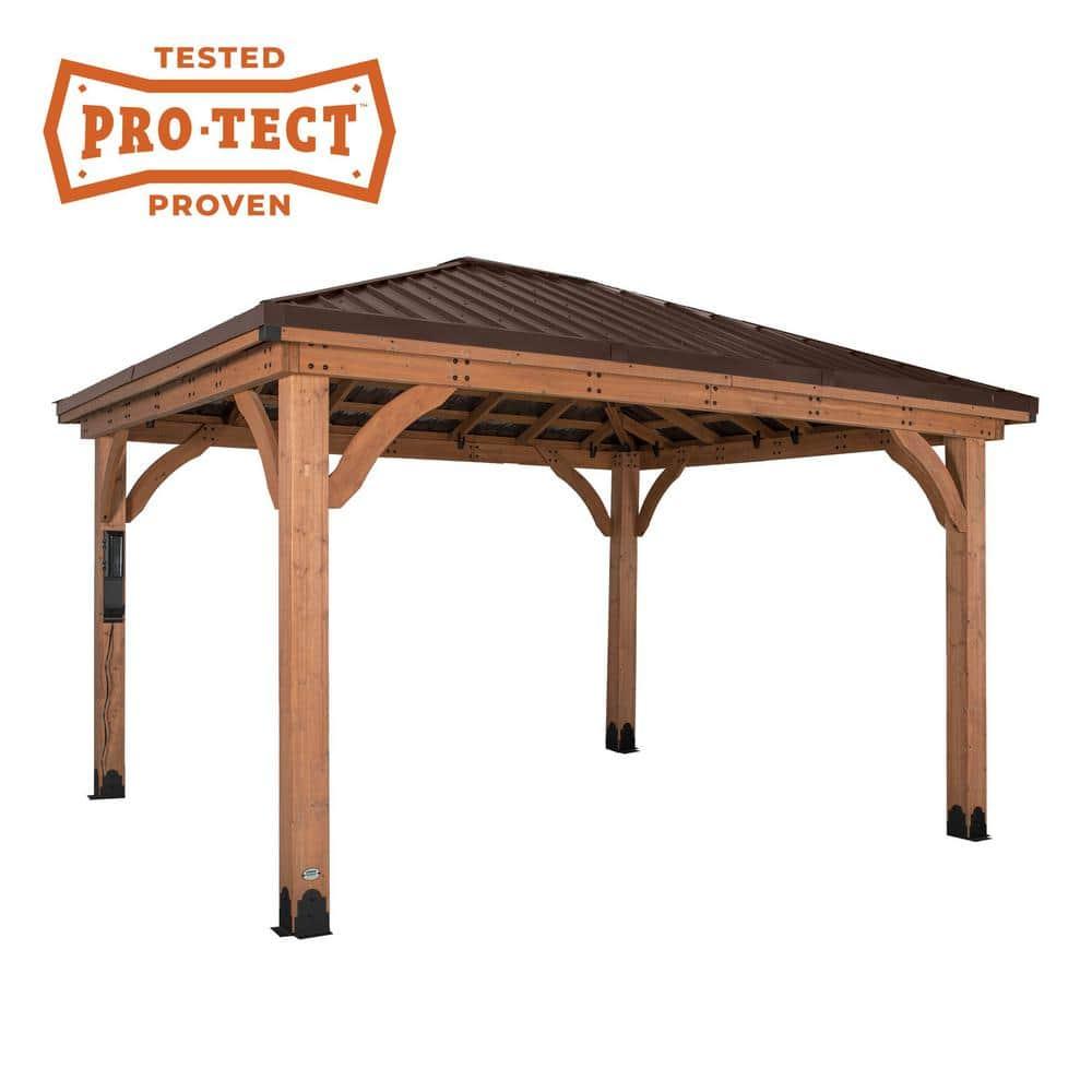 Backyard Discovery Barrington 14' x 12' Cedar Wood Gazebo, Galvanized Steel Roof, PowerPort