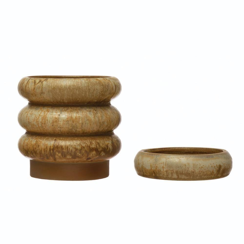 Creative Co-Op Stoneware Planter with Saucer and Reactive Glaze, Butterscotch