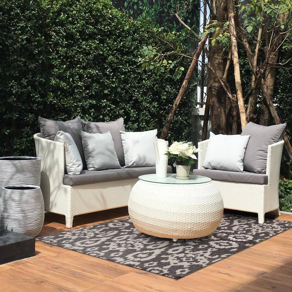 Loomaknoti New Zealand Tk 5' x 7' Ikat Indoor/Outdoor Area Rug , Gray
