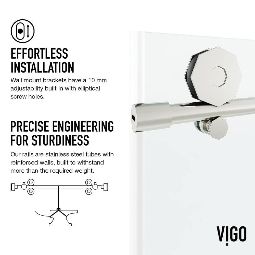 Elan Hart 68-72" W x 76" H Sliding Frameless Shower Door with 3/8" Clear Glass