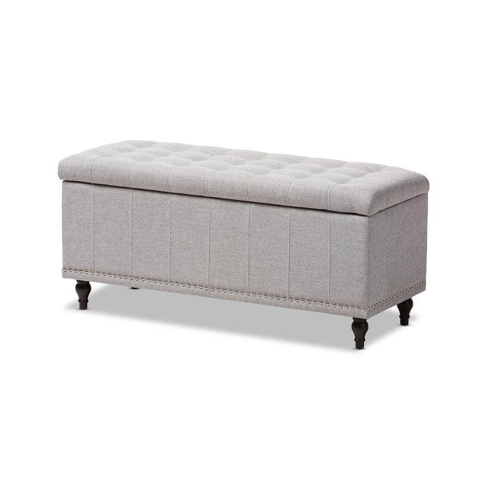 Baxton Studio Kaylee Modern Classic Fabric Upholstered Button - Tufting Storage Ottoman Bench - Grayish Beige: End of Bed, Rectangular Shape