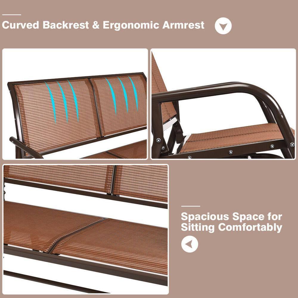 Costway 48'' Outdoor Patio Swing Glider Bench Chair Loveseat Rocker Lounge Backyard Brown