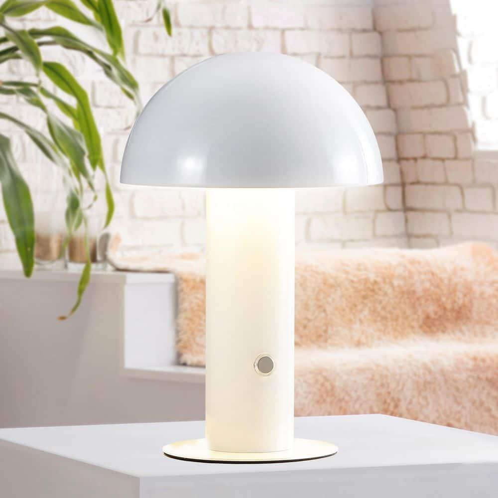 JONATHAN Y JYL7115B Boletus 10.75" Contemporary Bohemian Rechargeable/Cordless Iron Integrated Portable LED Mushroom Table Lamp, Modern, Coastal for living room, dinning room, bedroom, White
