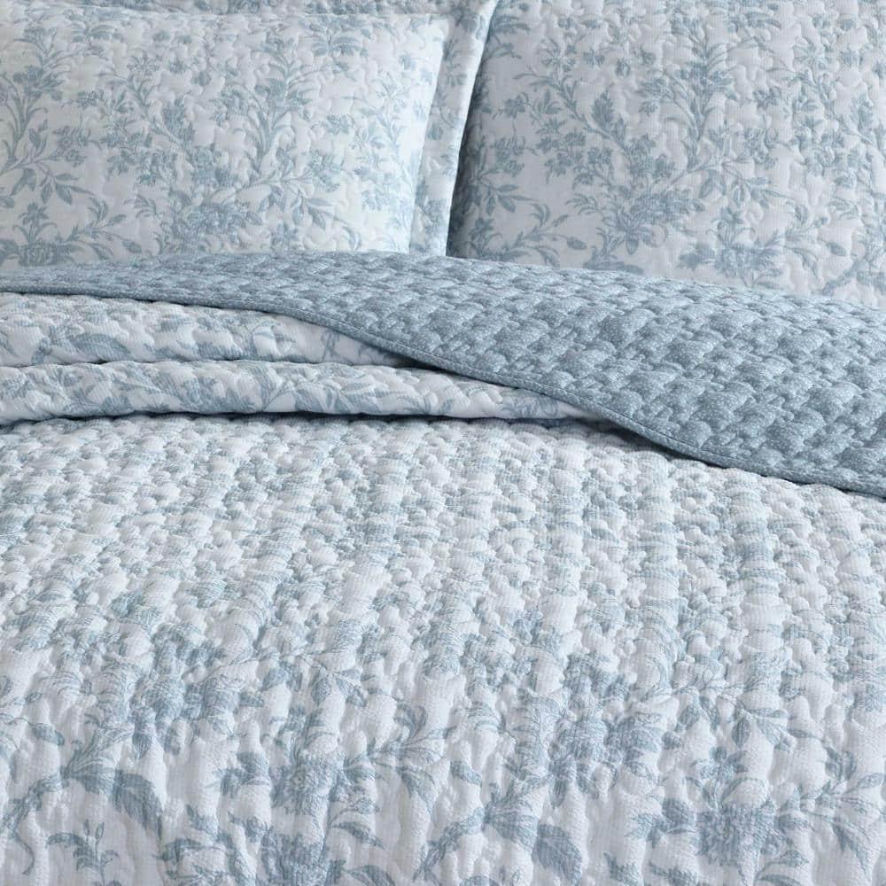 Amberly Blue Reversible Twin Microfiber Quilt Set