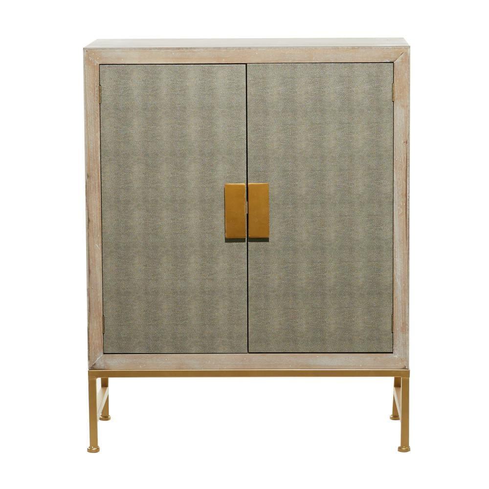 DecMode 32" x 40" Brown Wood Snakeskin Inspired 1 Shelf and 2 Doors Cabinet, 1-Piece