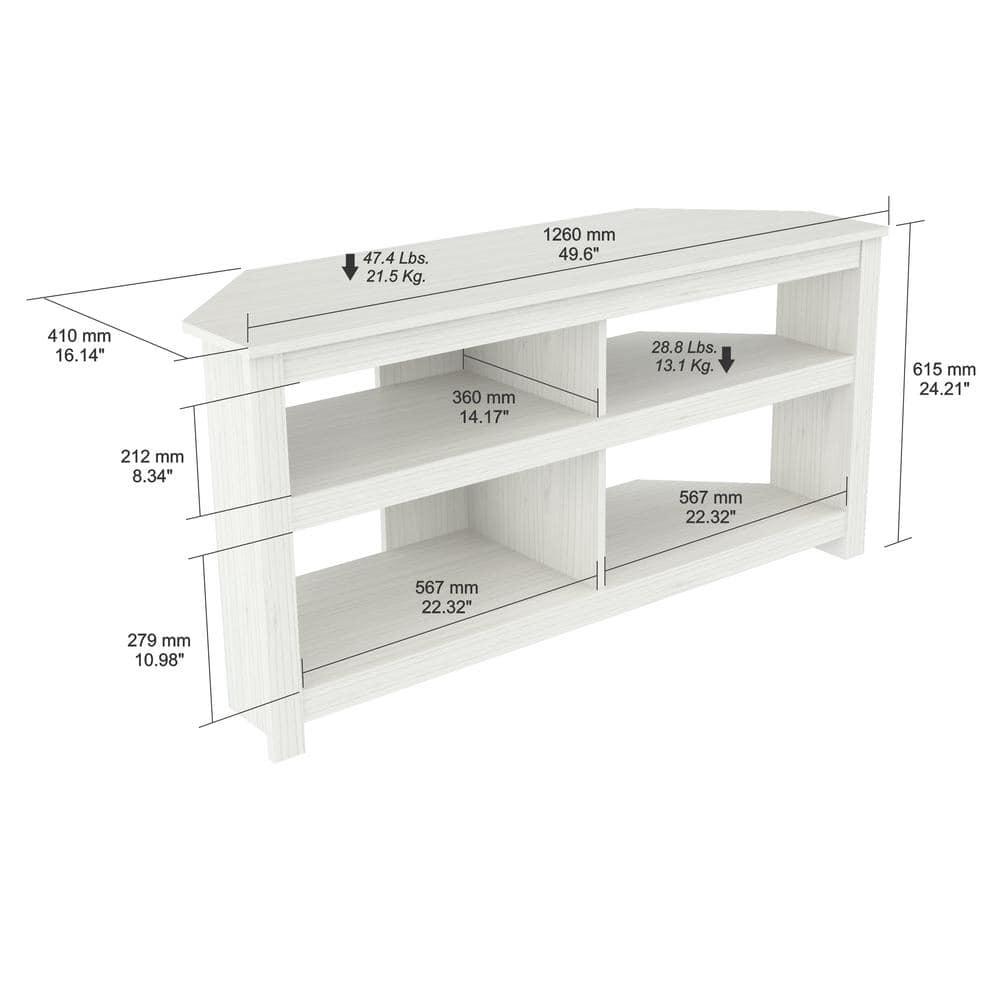 Inval 4-Shelf Corner TV Stand for TVs up to 60”, Washed Oak