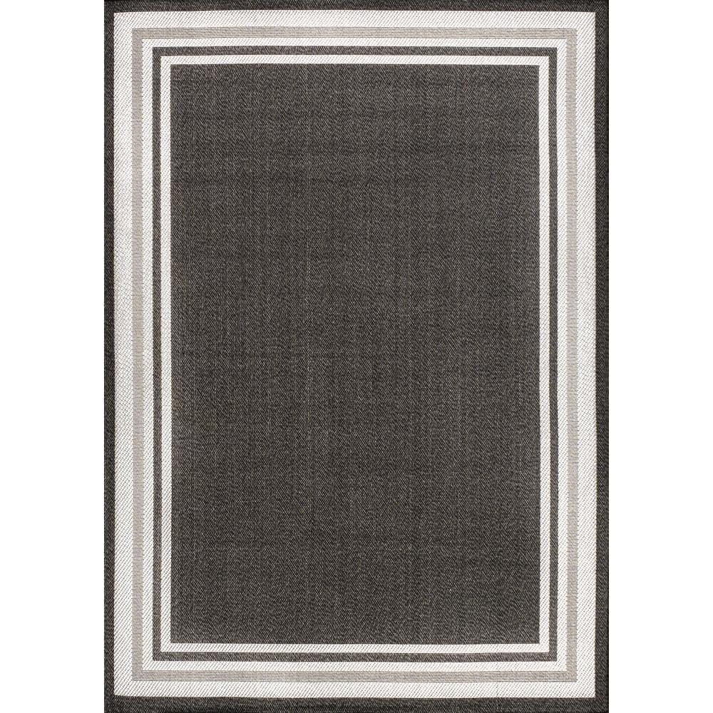 5' x 8' James Modern Border Stripe Indoor/Outdoor Area Rug, Black/Cream - JONATHAN Y