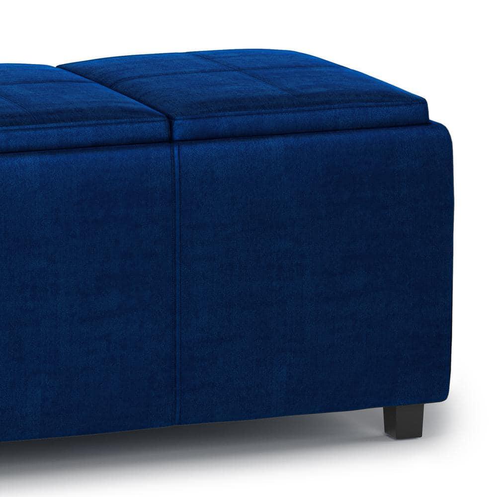 Simpli Home Avalon 42"W Upholstered Storage Ottoman with 3 Flip-Over Serving Trays