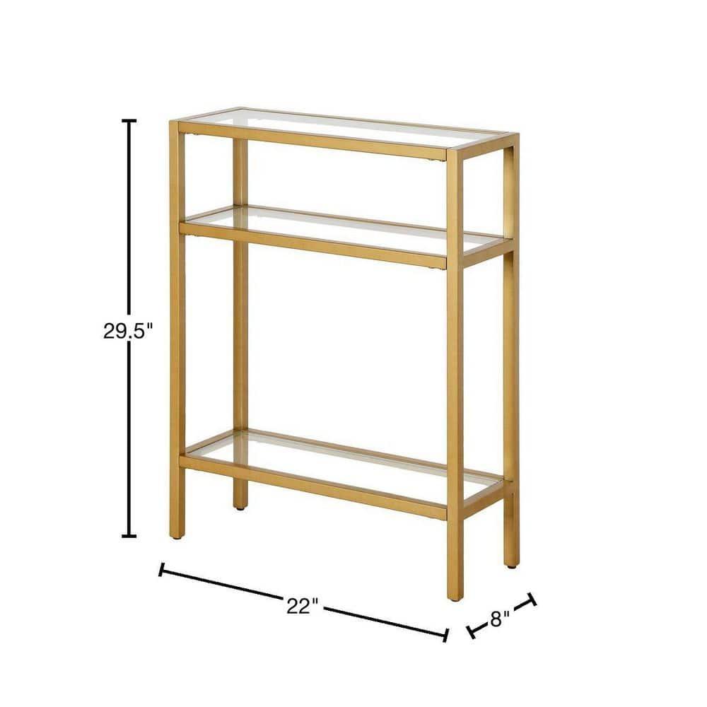 Compact Modern Industrial Brass & Glass Console Table with Storage