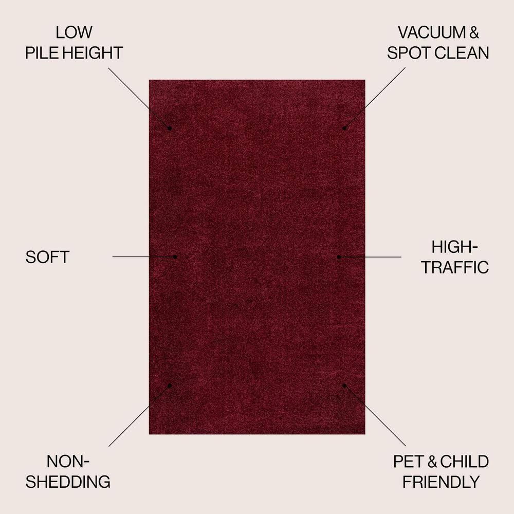5'x8' Haze Solid Low-Pile, Dark Red - JONATHAN Y