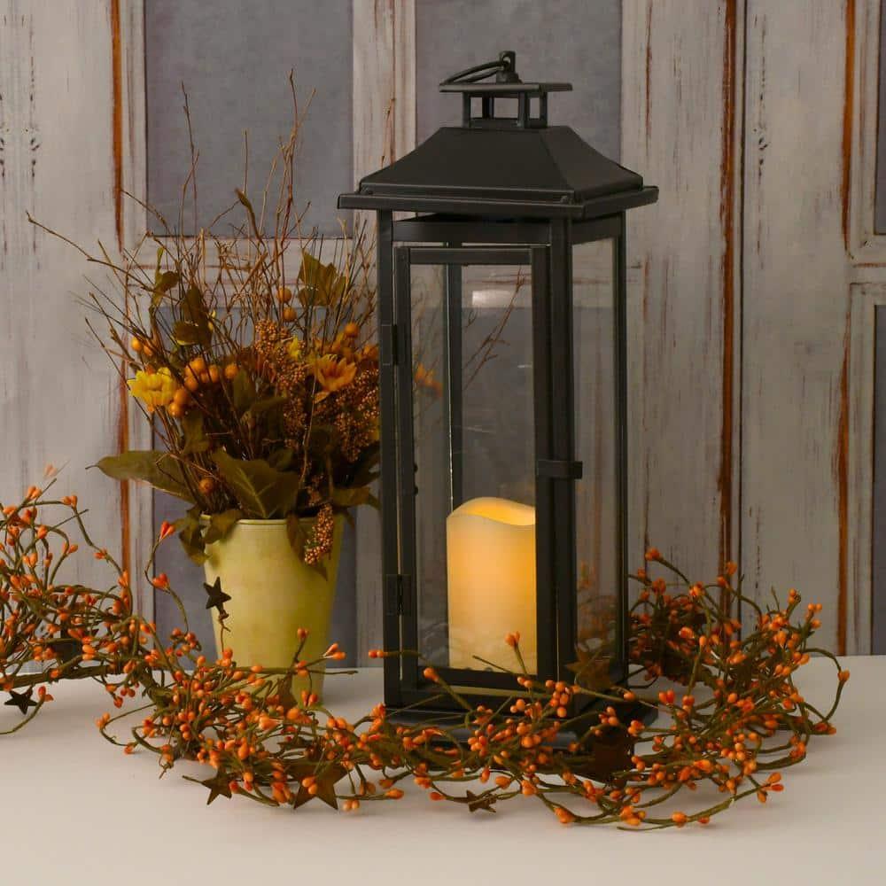 LumaBase Metal Lantern with Battery Operated Candle - Traditional Black