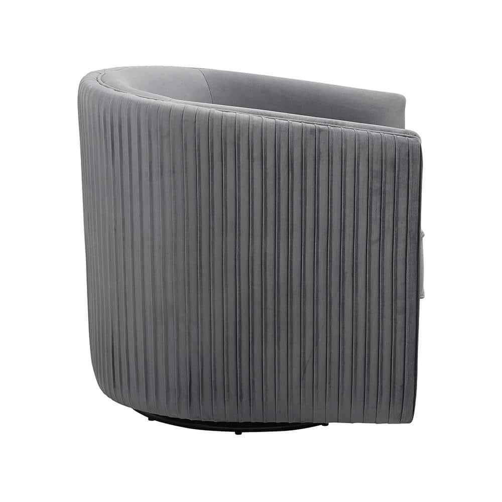 Lexicon Cecily Traditional Velvet Swivel Accent Chair with Tuxedo Arm in Gray