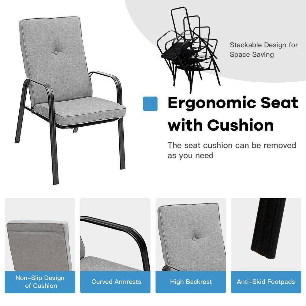 Resenkos 4 Patio Dining Stackable Chairs Set with High-Back Cushions, Outdoor Dining Chair for Outside Patio, All Weather, Porch, Garden, Poolside
