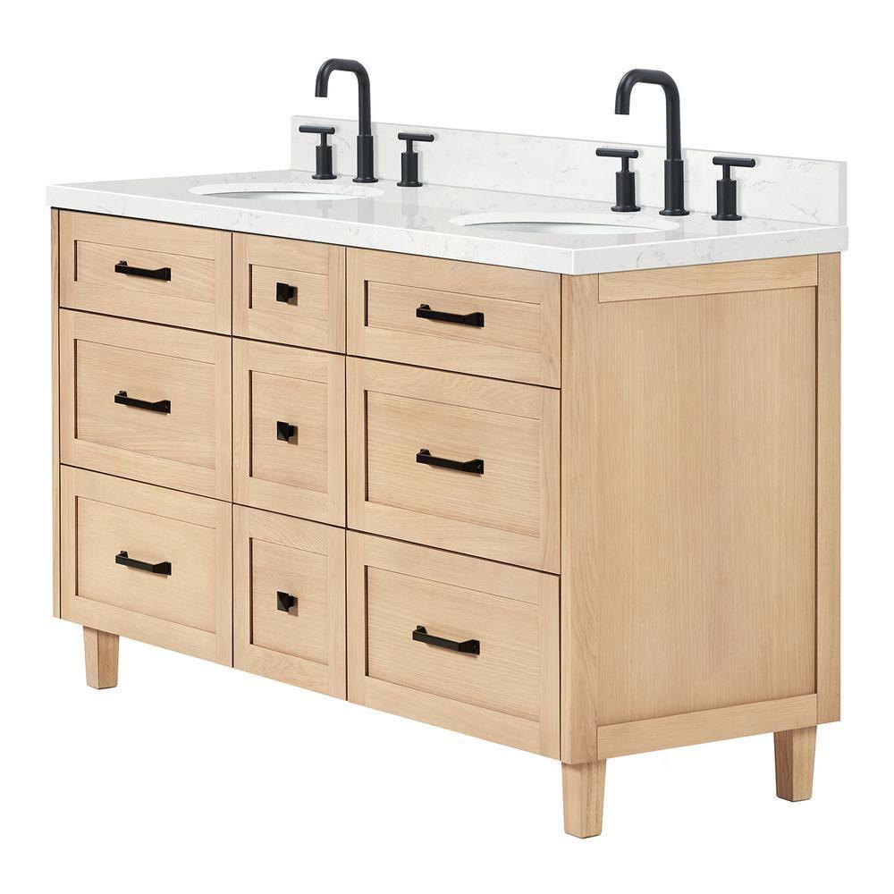 Ariel Bath Ariel Monrow 60 Inch Double Oval Sink Bathroom Vanity With Carrara Quartz Countertop