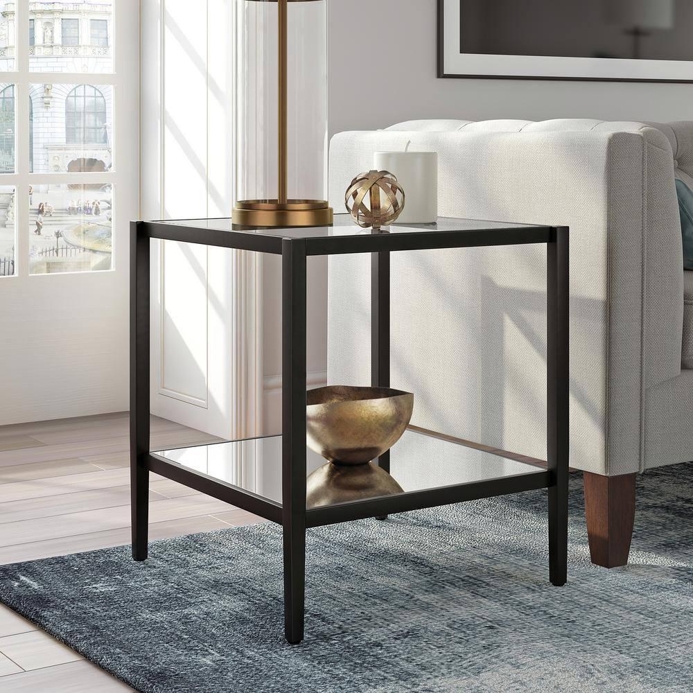 Evelyn&Zoe Hera 20" Wide Square Side Table with Mirror Shelf, Blackened Bronze