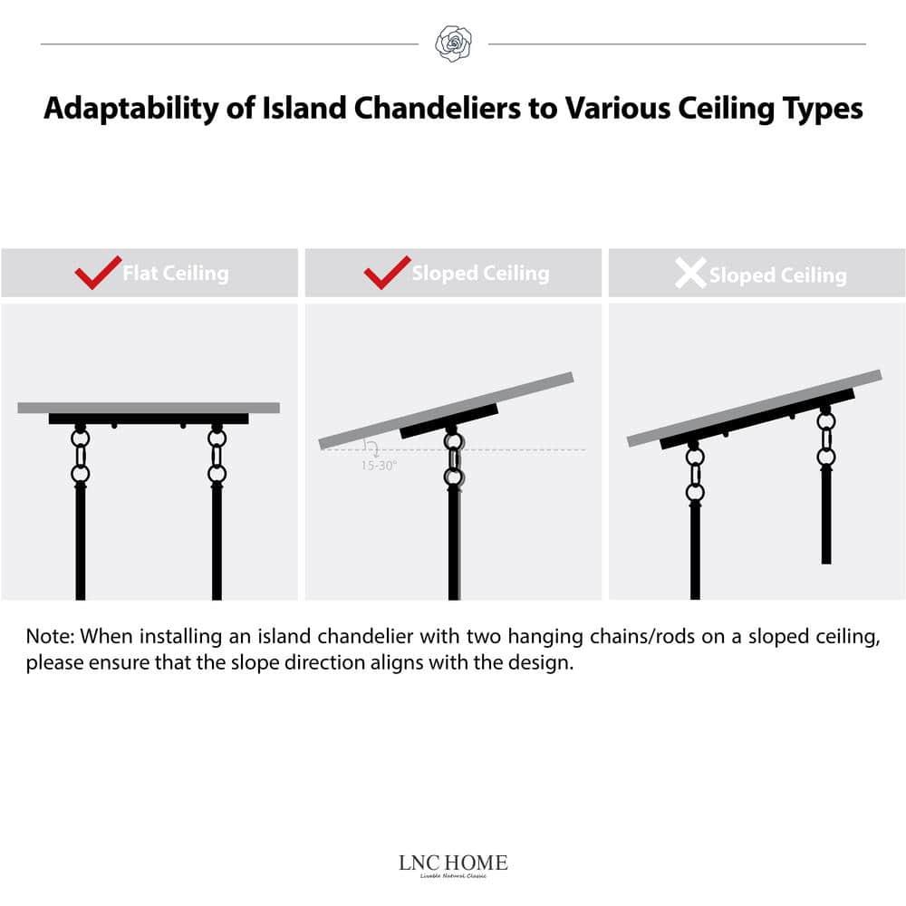 LNC Modern 6-Light 39" W. Glass Island Chandelier for Kitchen Island Dining Room - 39" W x 9.8" H x 9.9" D