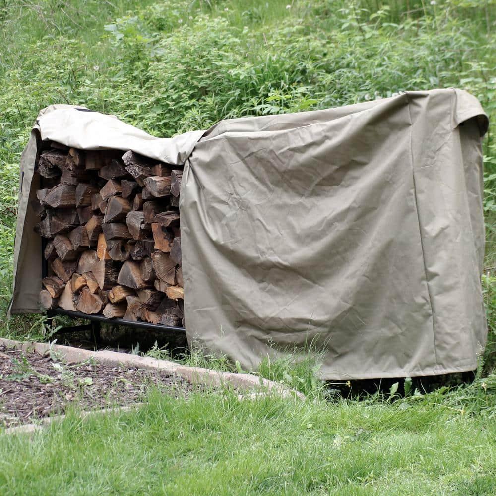 Sunnydaze Outdoor Weather-Resistant Durable Polyester with PVC Backing Firewood Log Hoop Cover - 8' - Khaki