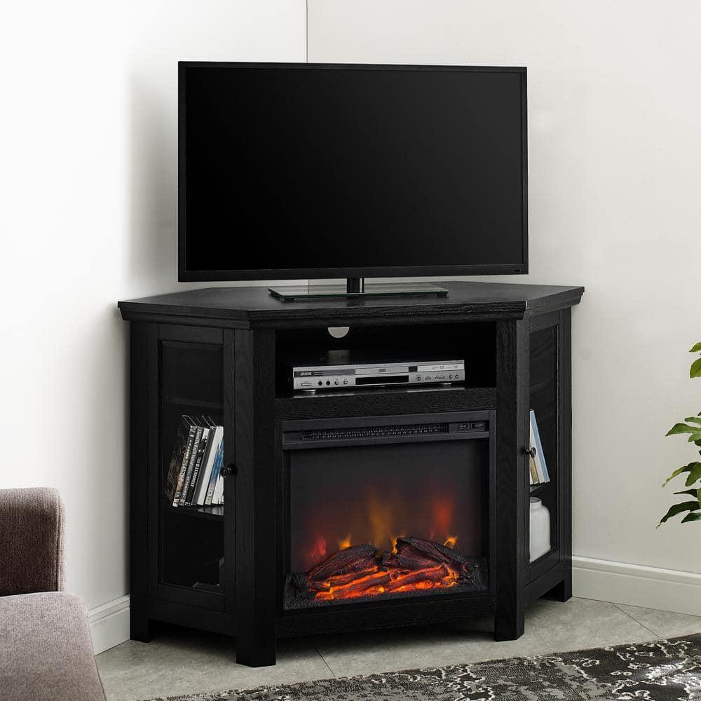Walker Edison Black Corner Fireplace TV Stand for TVs Up to 50"