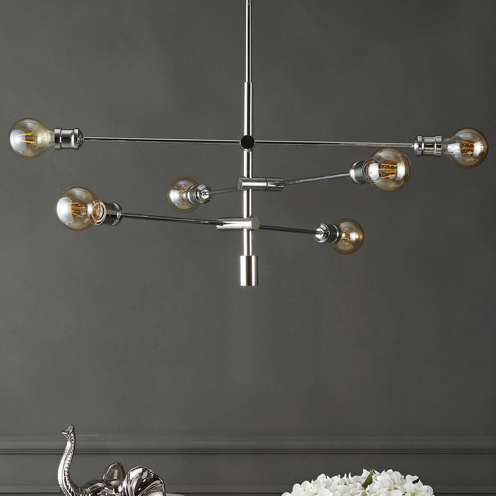 Atlas 36" 6-Light Modern Vintage Iron Arm-Adjustable LED Chandelier, Chrome