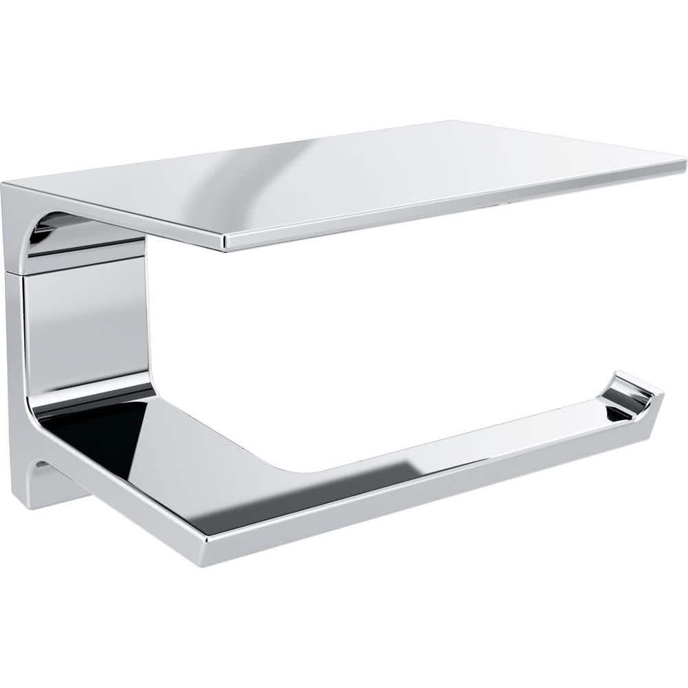 Pivotal Wall Mount Single Post Toilet Paper Holder with Shelf Bath Hardware Accessory