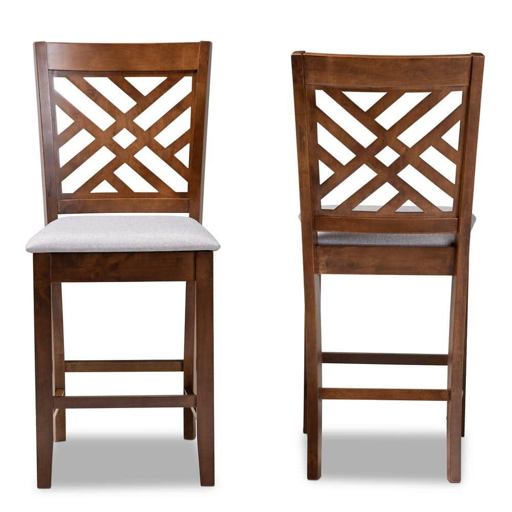 Set of 2 Caron Fabric Upholstered Wood Counter Height Pub Chair Set Gray/Walnut - Baxton Studio