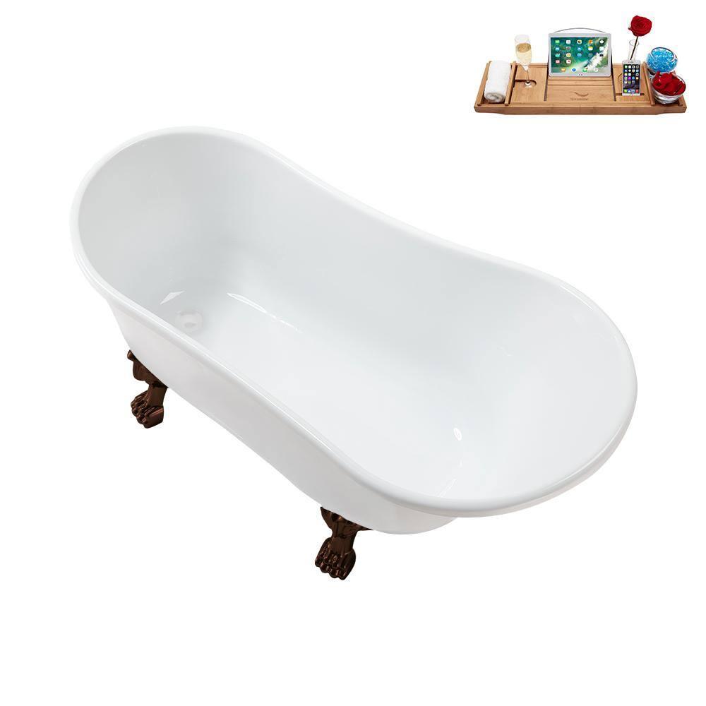 Streamline Bath 51'' Streamline Clawfoot Soaking Acrylic Bathtub With Drain, Clawfeet, and Bamboo Tray & Reviews | Wayfair