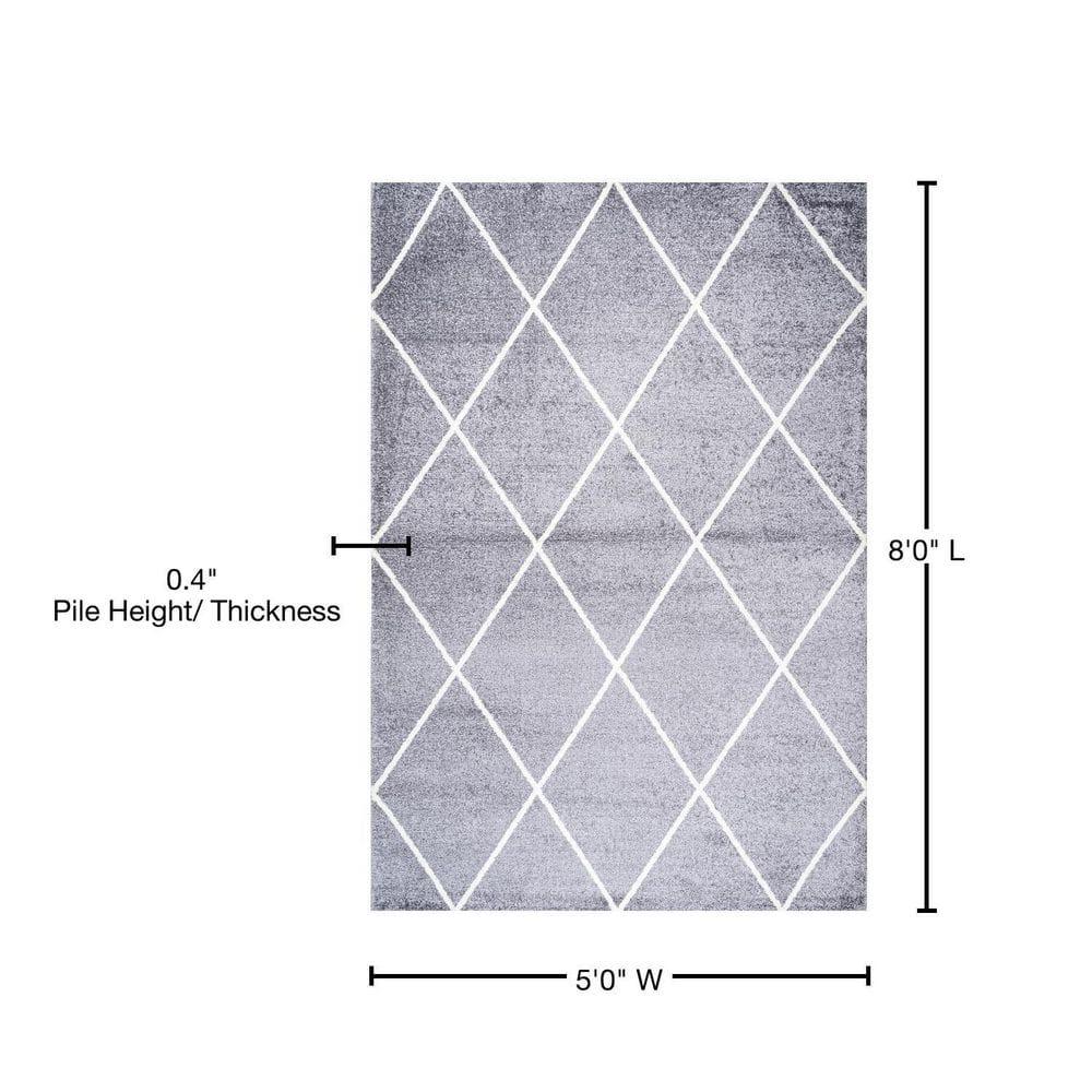 5'x8' Cole Minimalist Diamond Trellis Area Rug, Gray/White - JONATHAN Y