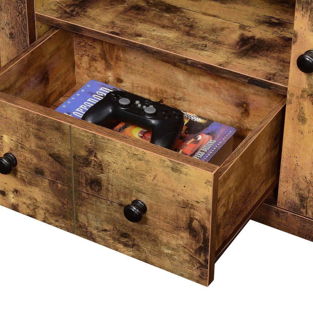 Convenience Concepts Newport Park Lane 1 Drawer TV Stand with Storage Cabinets and Shelves for TVs up to 65 Inches, Barnwood