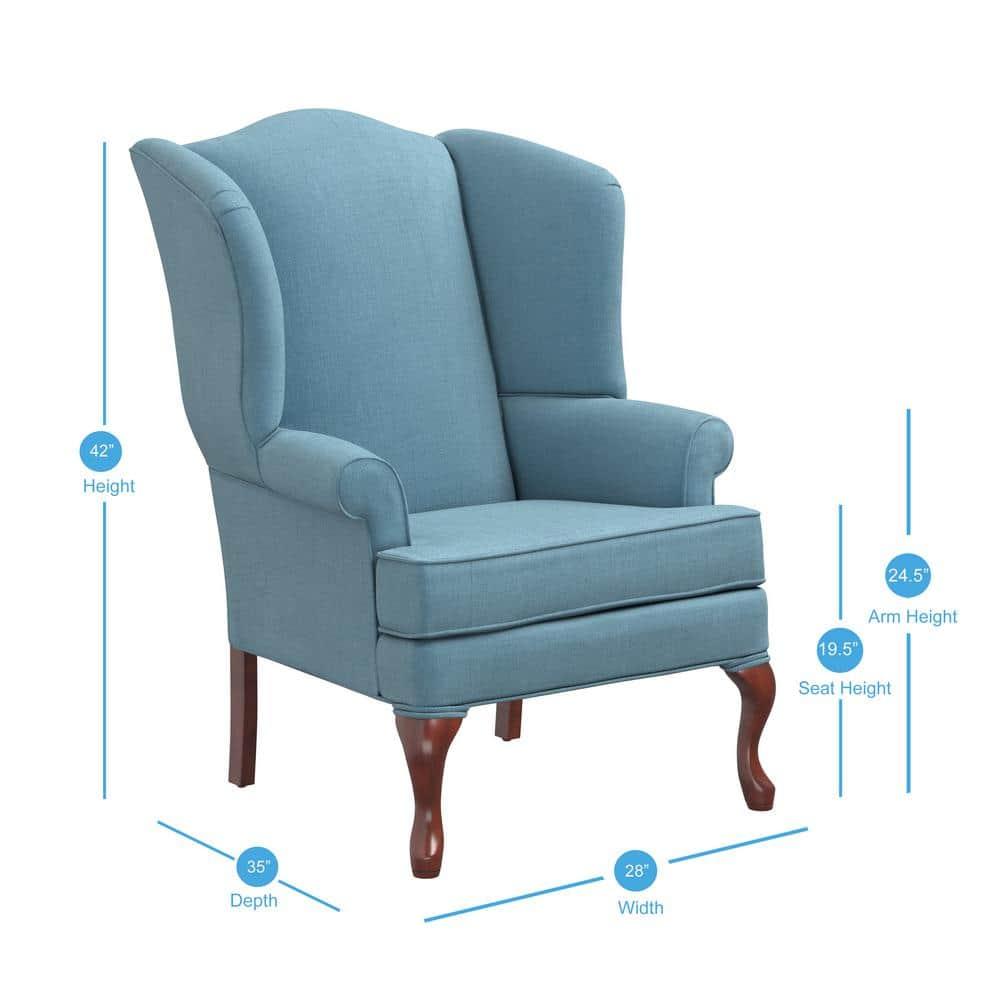 Comfort Pointe Erin Wing Back Accent Chair Blue: Handcrafted, Hardwood Frame, No Assembly Required