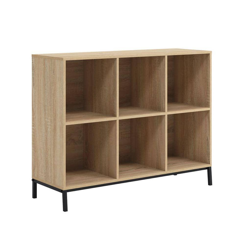 Sauder 27" 6 Cubbies North Avenue Organizer Charter Oak: Modern Metal Frame, 4-Shelf Bookcase, Brown Finish: Storage System Compatible