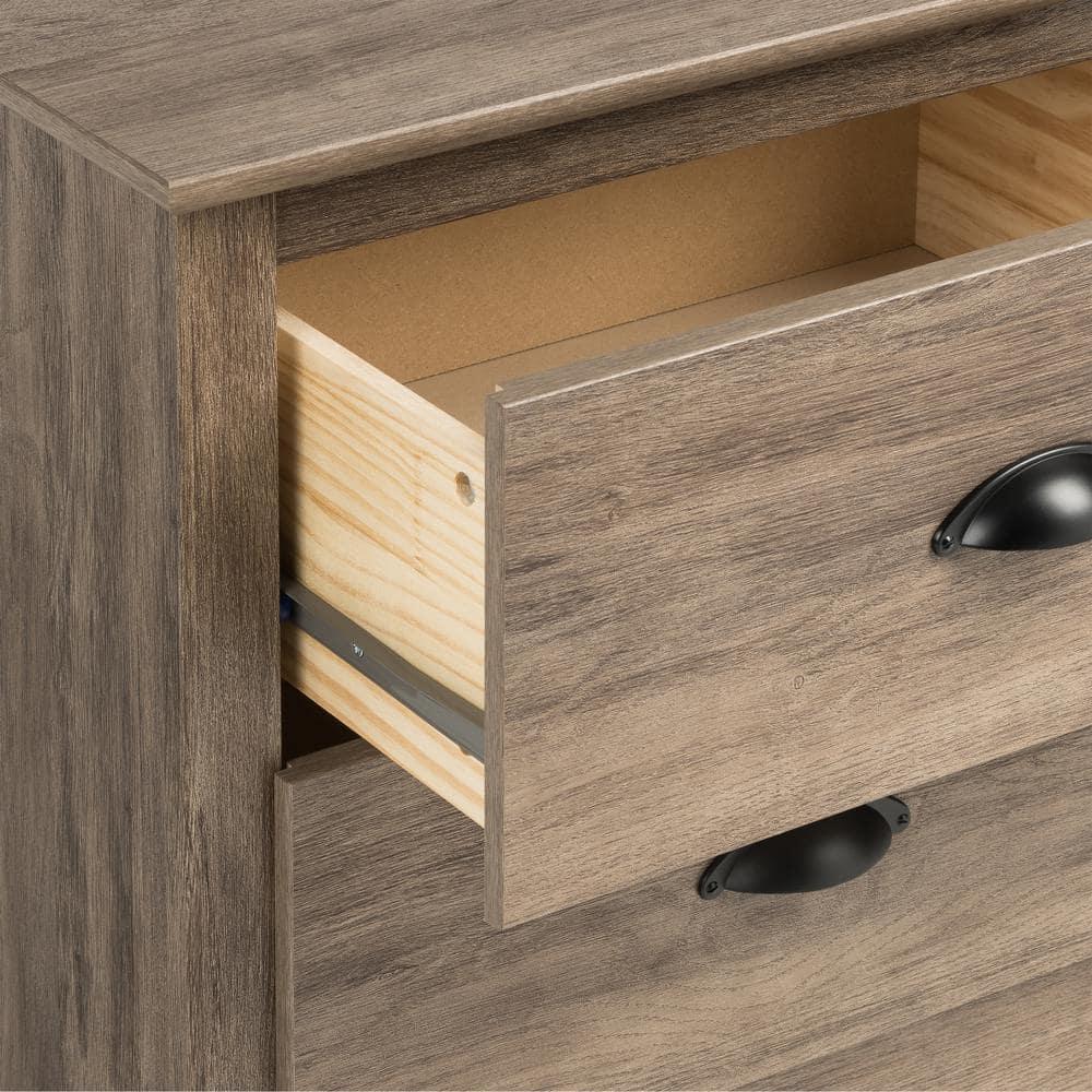 Salt Spring 2 Drawer Nightstand Drifted Gray - Prepac: Coastal Style, Black Metal Handles